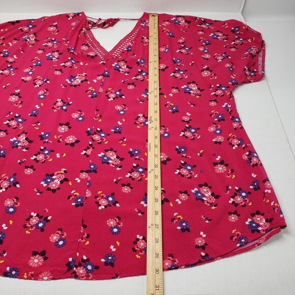 Lane Bryant Top Womens 18/20 Pink Floral V-Neck Flutter Sleeve Preppy Eyelet - Picture 7 of 16